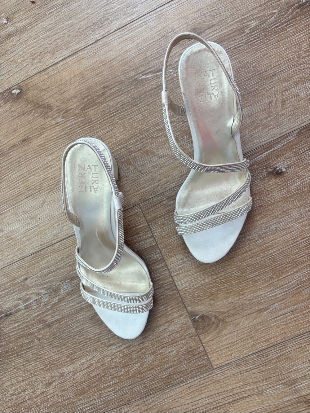 Naturalizer Metallic Silver Crystal-Strap Slingback Heels
